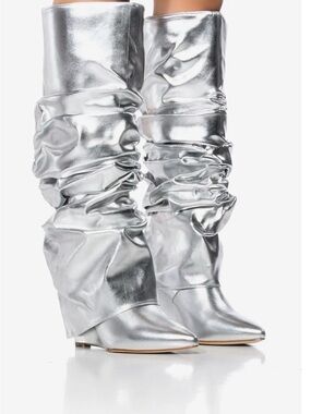Silver Slouch Knee-High Wedge Boots